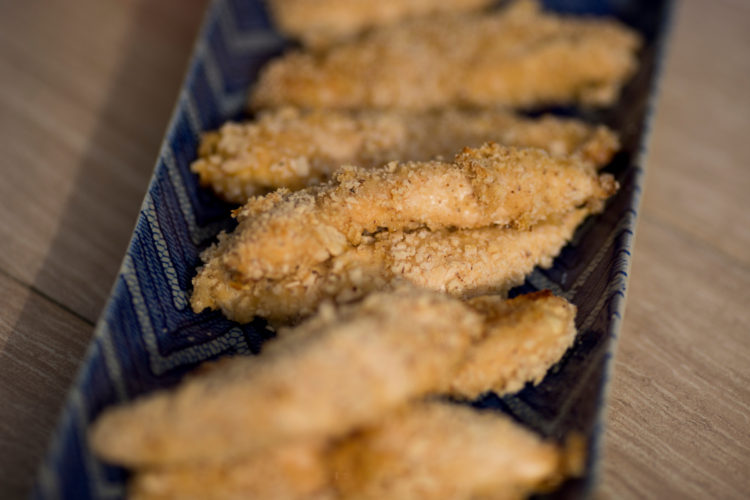 Smokehouse cracker-crusted chicken fingers are pictured on Sunday, Sept. 11, 2016, in Bloomington, Indiana. (Photo by James Brosher)