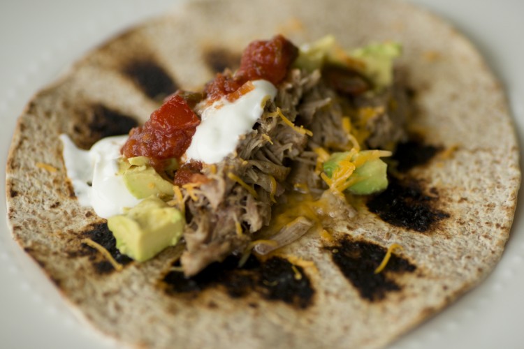 Pork Carnitas Tacos cooked in an Upland Campside Session IPA beer are seen on Wednesday, April 6, 2016, in Bloomington, Indiana. (Photo by James Brosher)