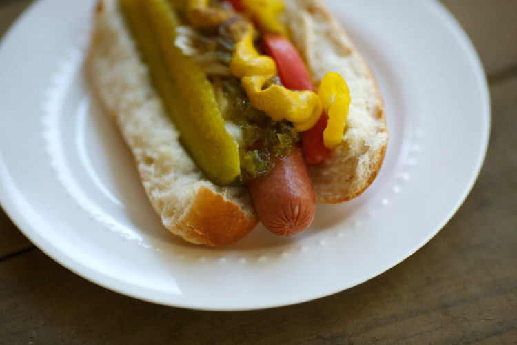 A Chicago-style hot dog is pictured on Friday, Oct. 28, 2016, in Bloomington, Indiana. (Photo by James Brosher)